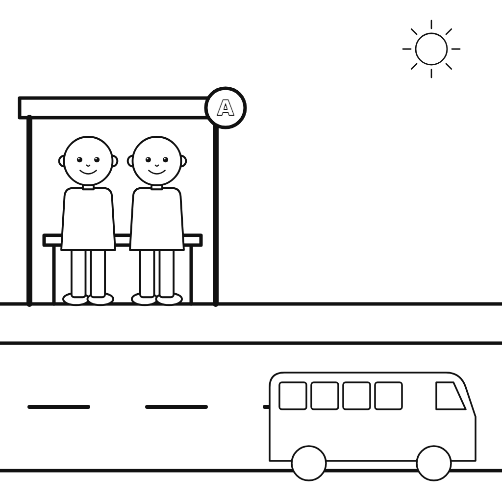 Așteptăm autobuzul în stație