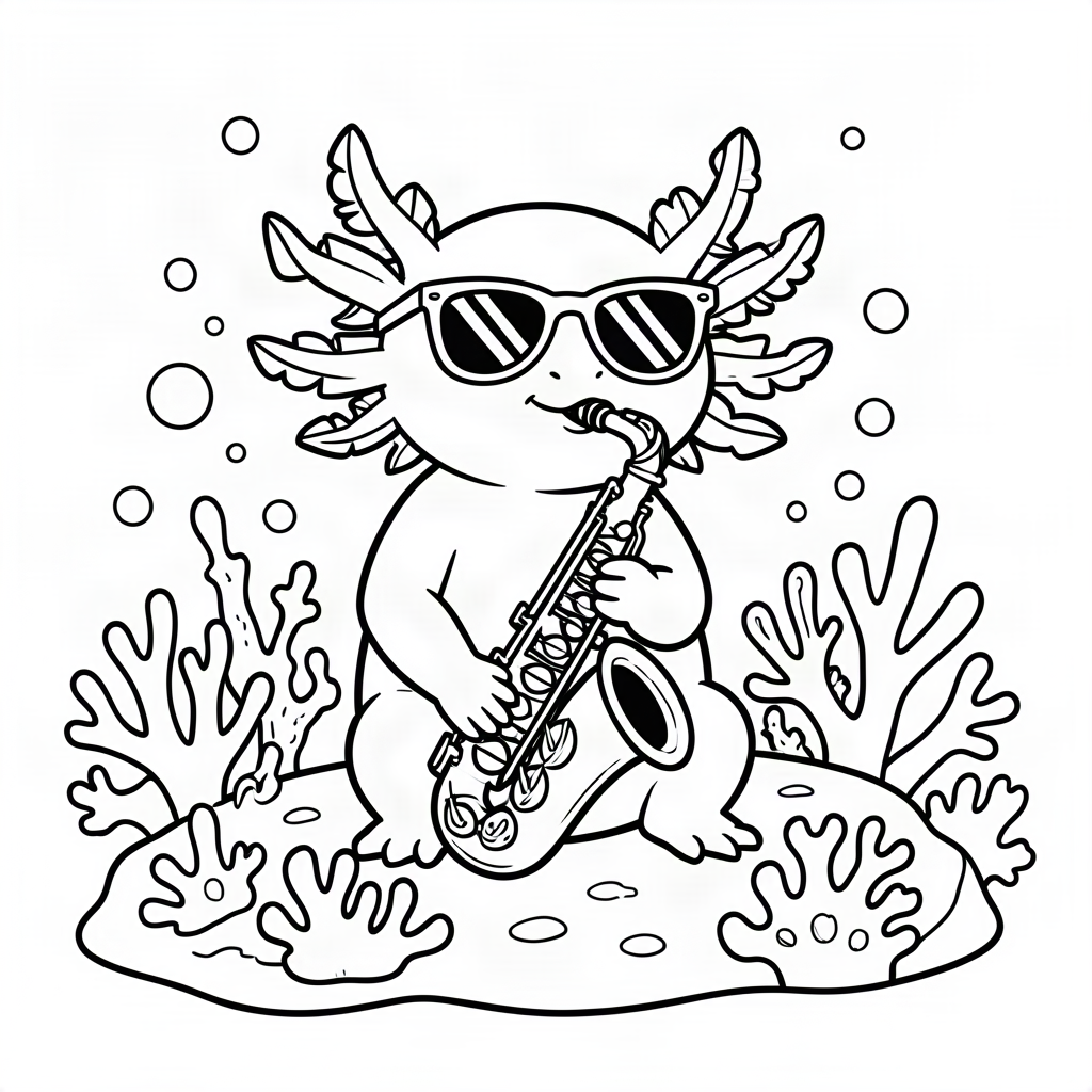 Axolotl cântând la saxofon
