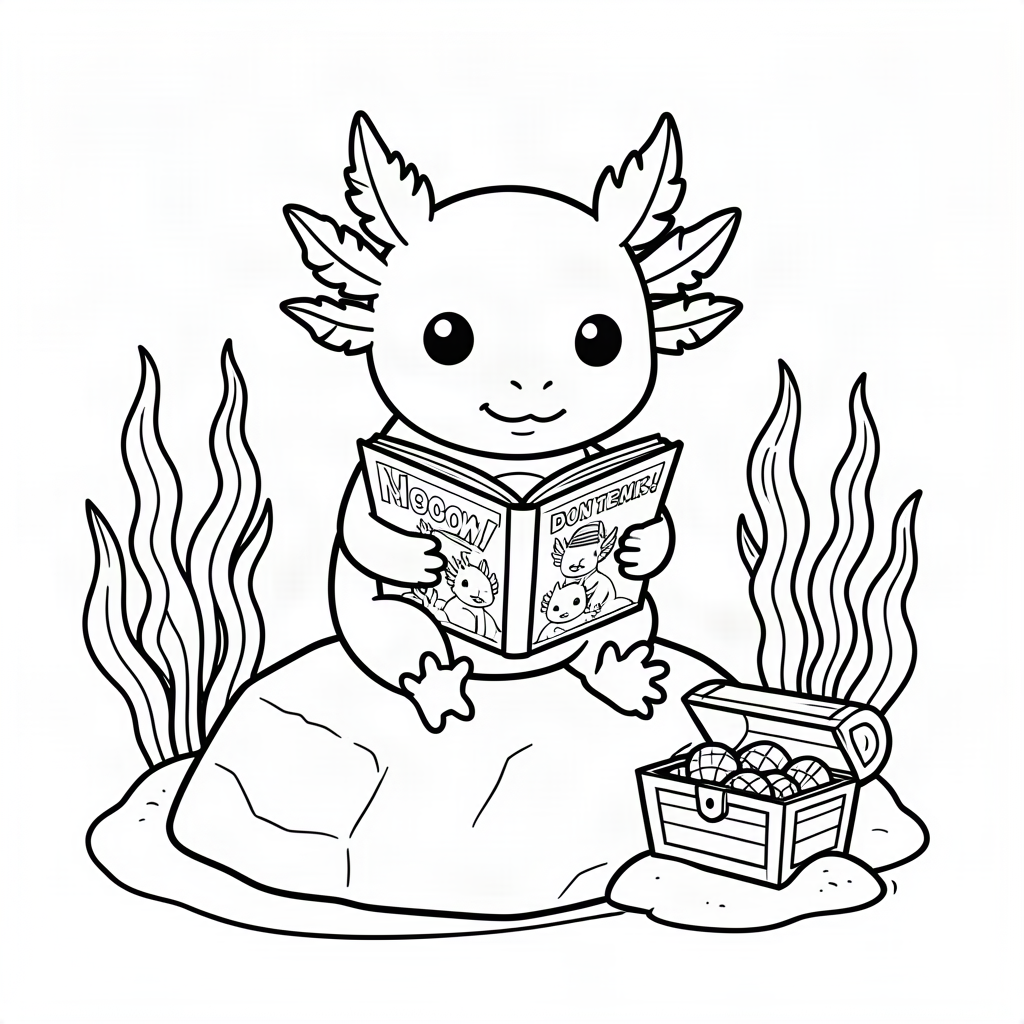 Axolotl citind benzi desenate pe o stâncă
