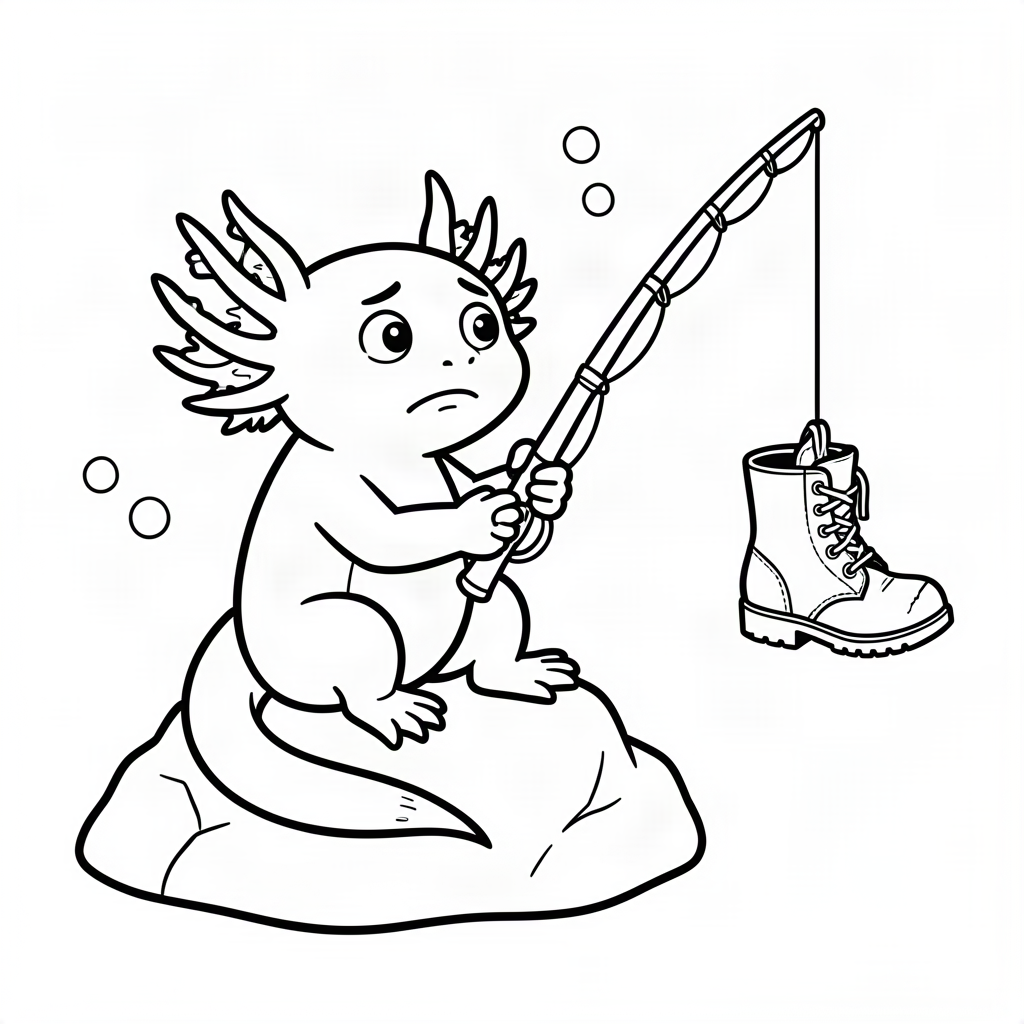 Axolotl pescar prinzând o cizmă
