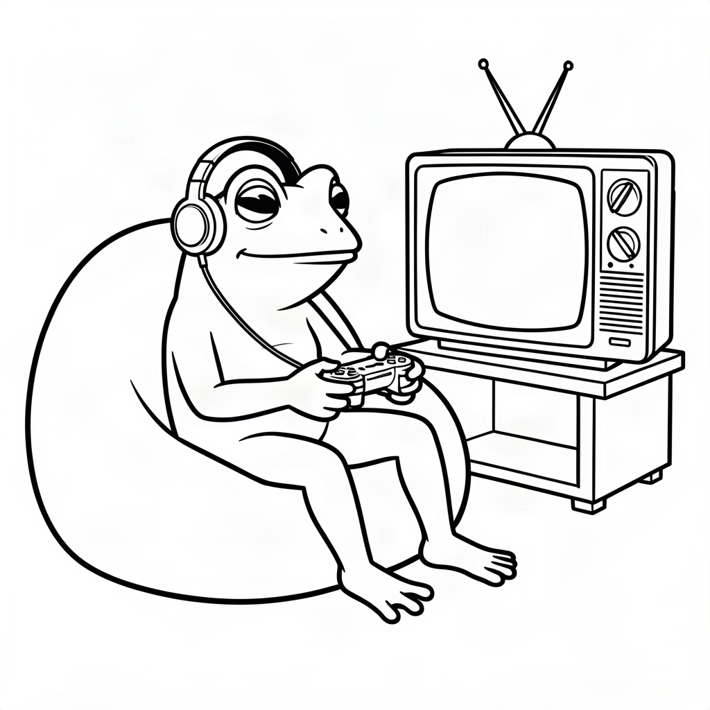 Broască jucând jocuri video la televizor