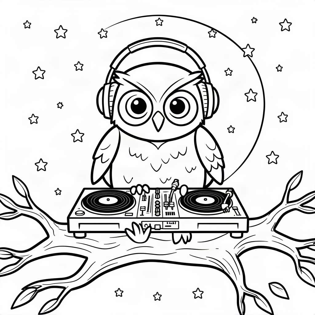 Bufniță DJ la platane pe o creangă