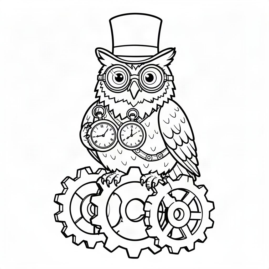 Bufniță steampunk cu ceas de buzunar