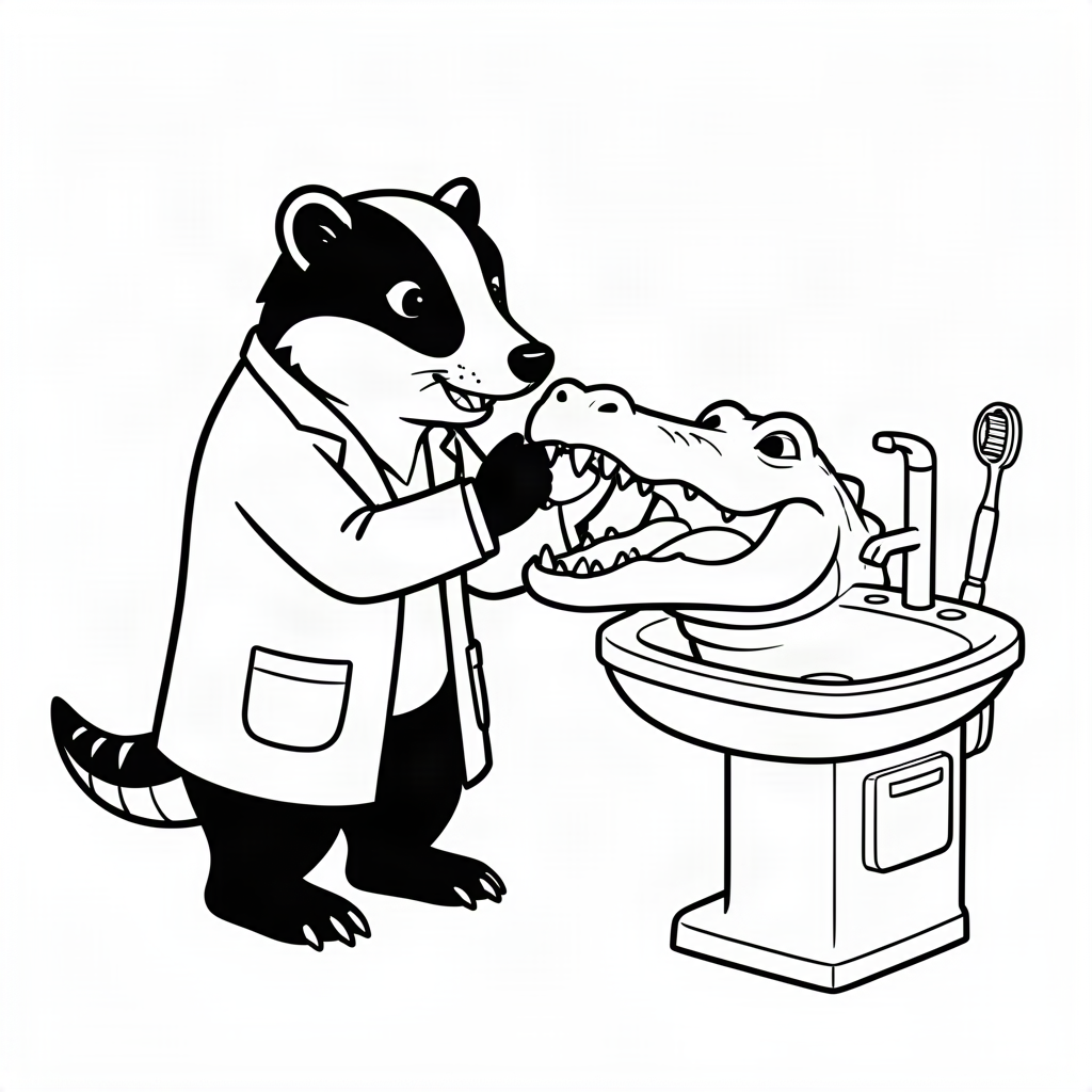 Bursuc dentist și pacientul crocodil