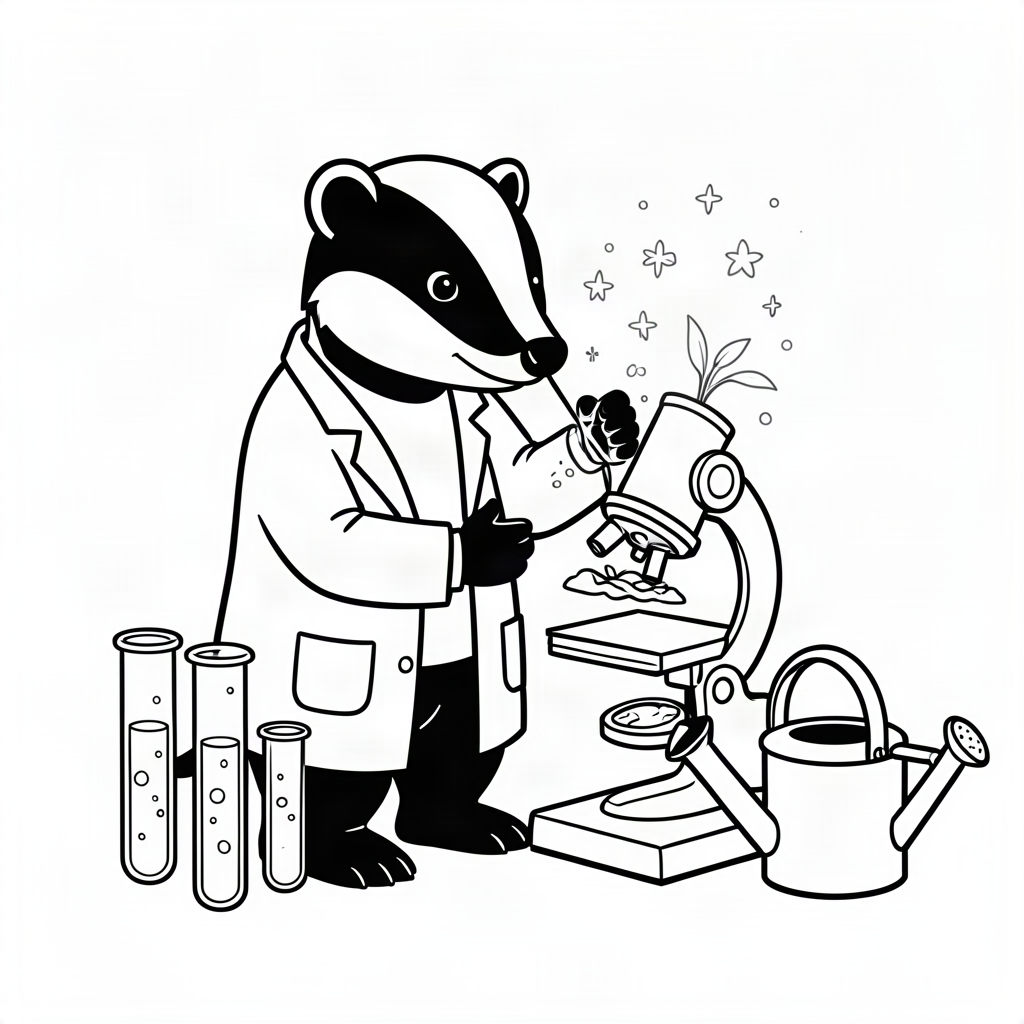 Bursuc savant într-un laborator de botanică