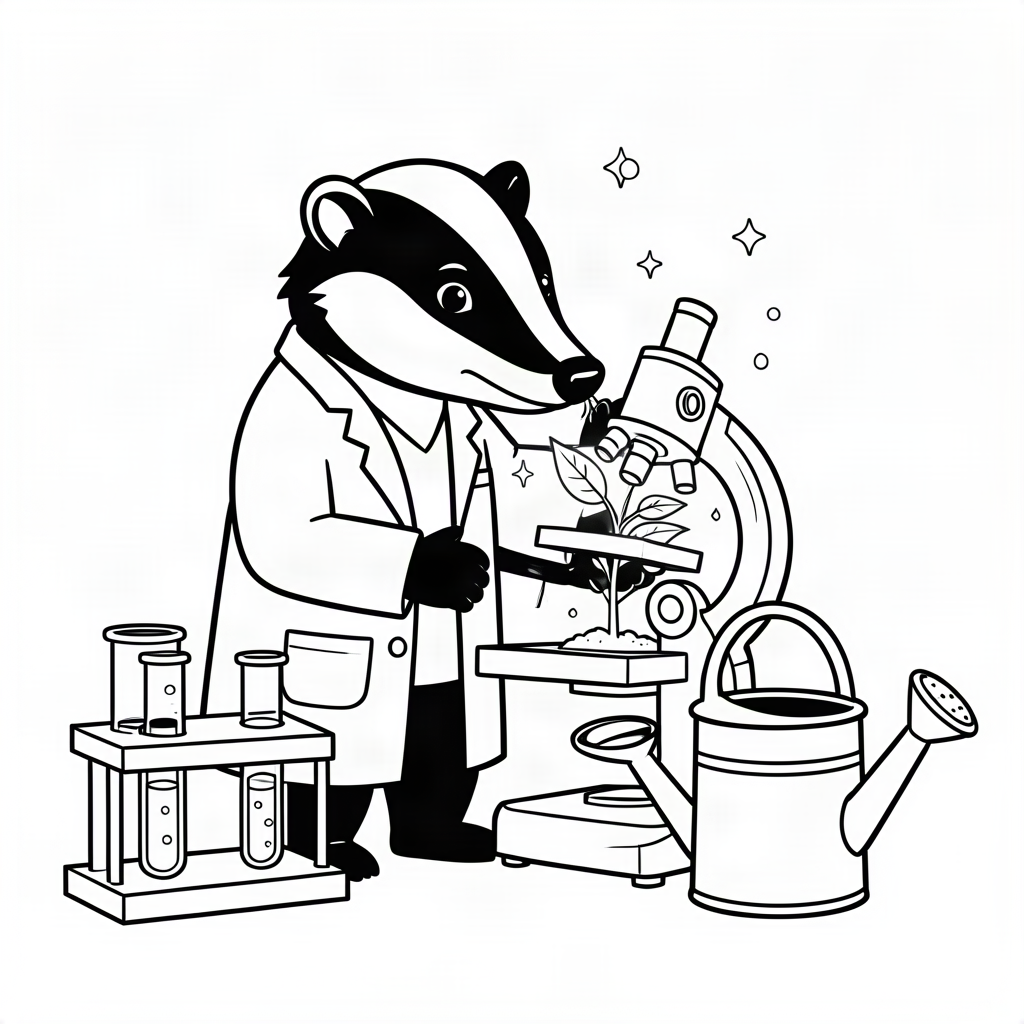 Bursuc savant într-un laborator de botanică