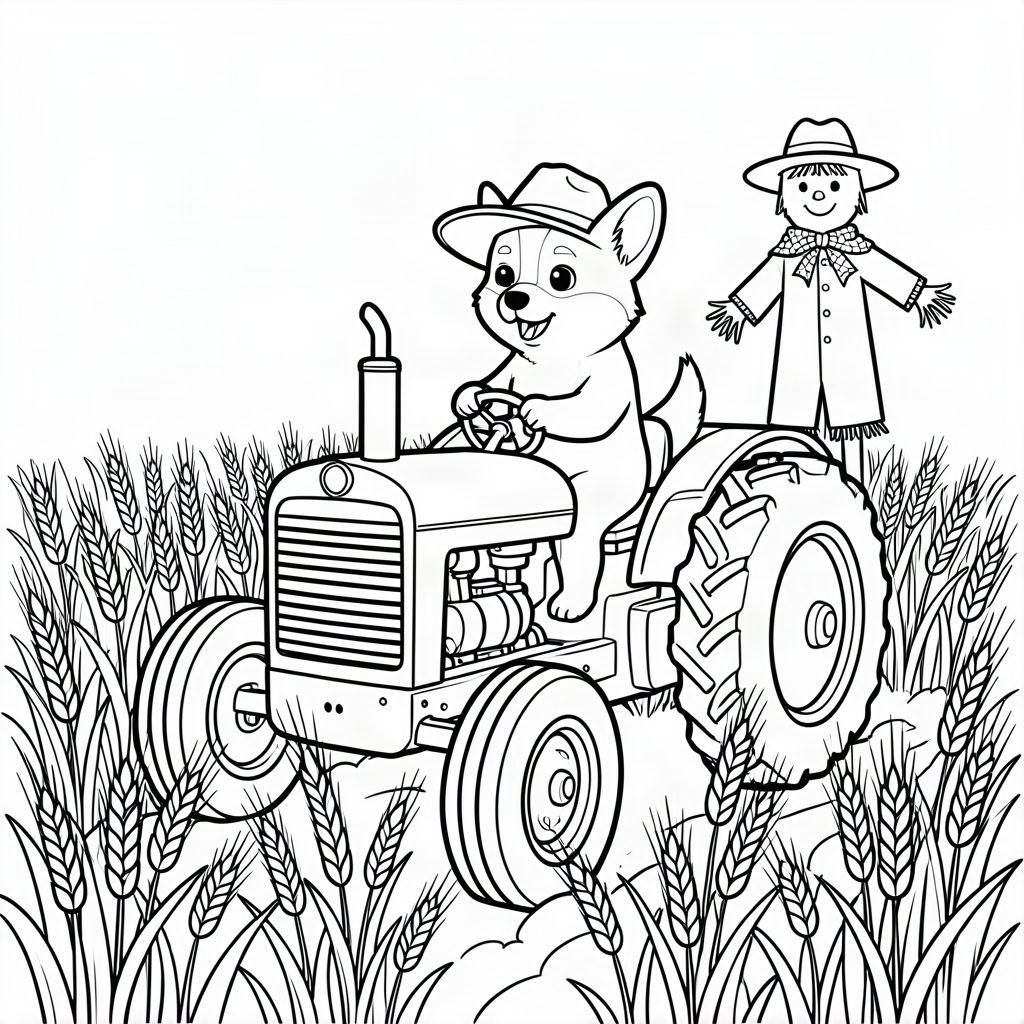 Câine corgi la volanul unui tractor