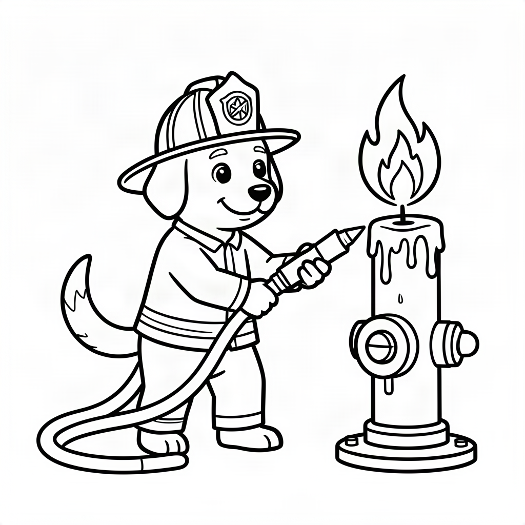 Câine pompier stingând lumânarea