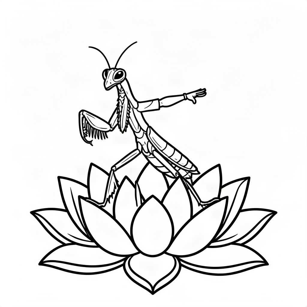 Călugăriță exersând Tai Chi pe o floare