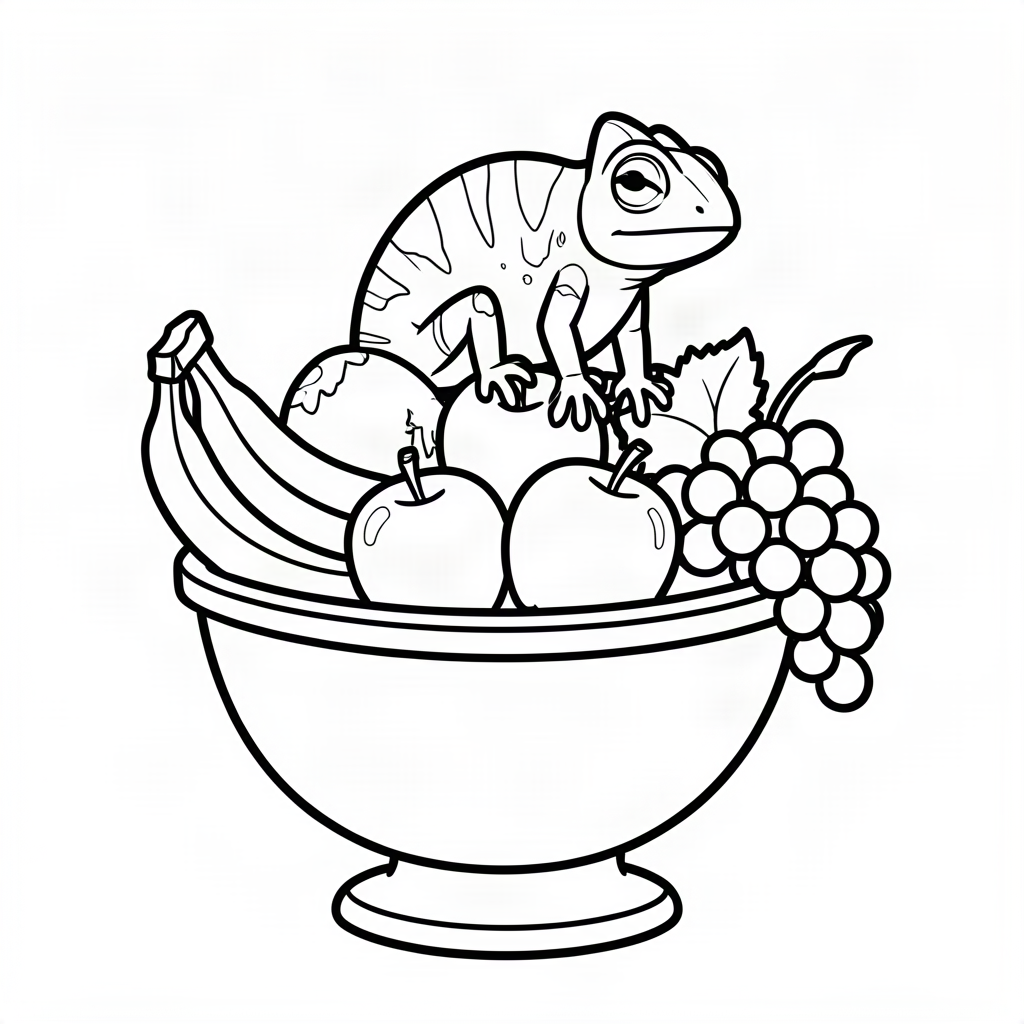 Cameleon ascuns în bolul de fructe