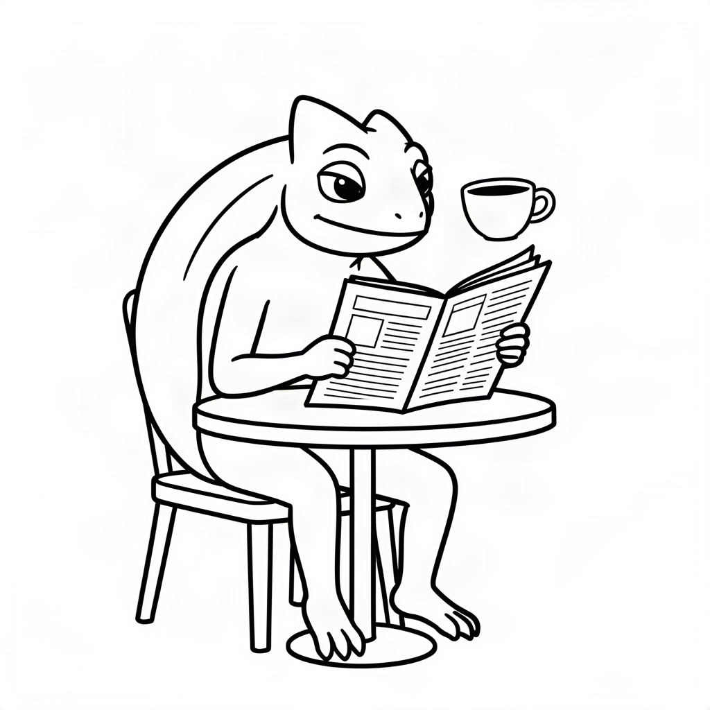 Cameleon invizibil bând o cafea