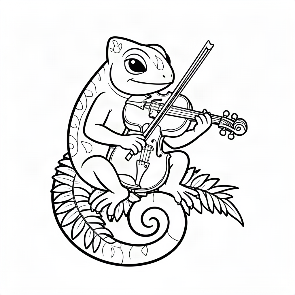 Cameleon muzician cântând la vioară