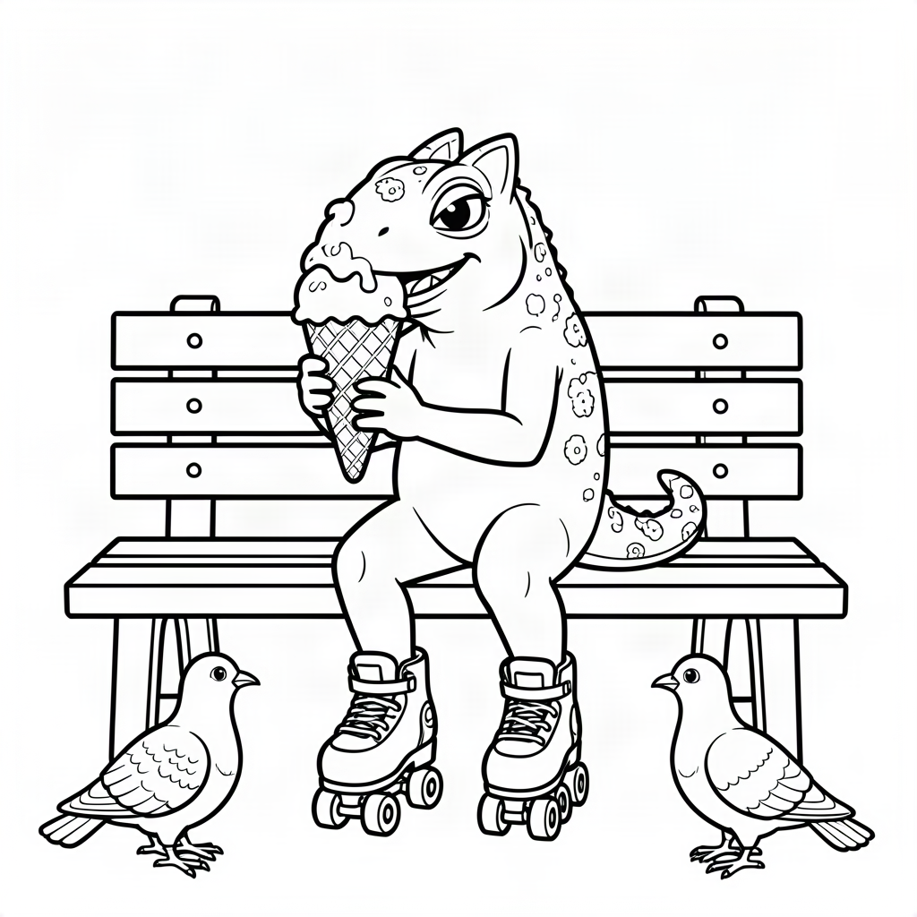 Cameleon pe role mâncând o înghețată