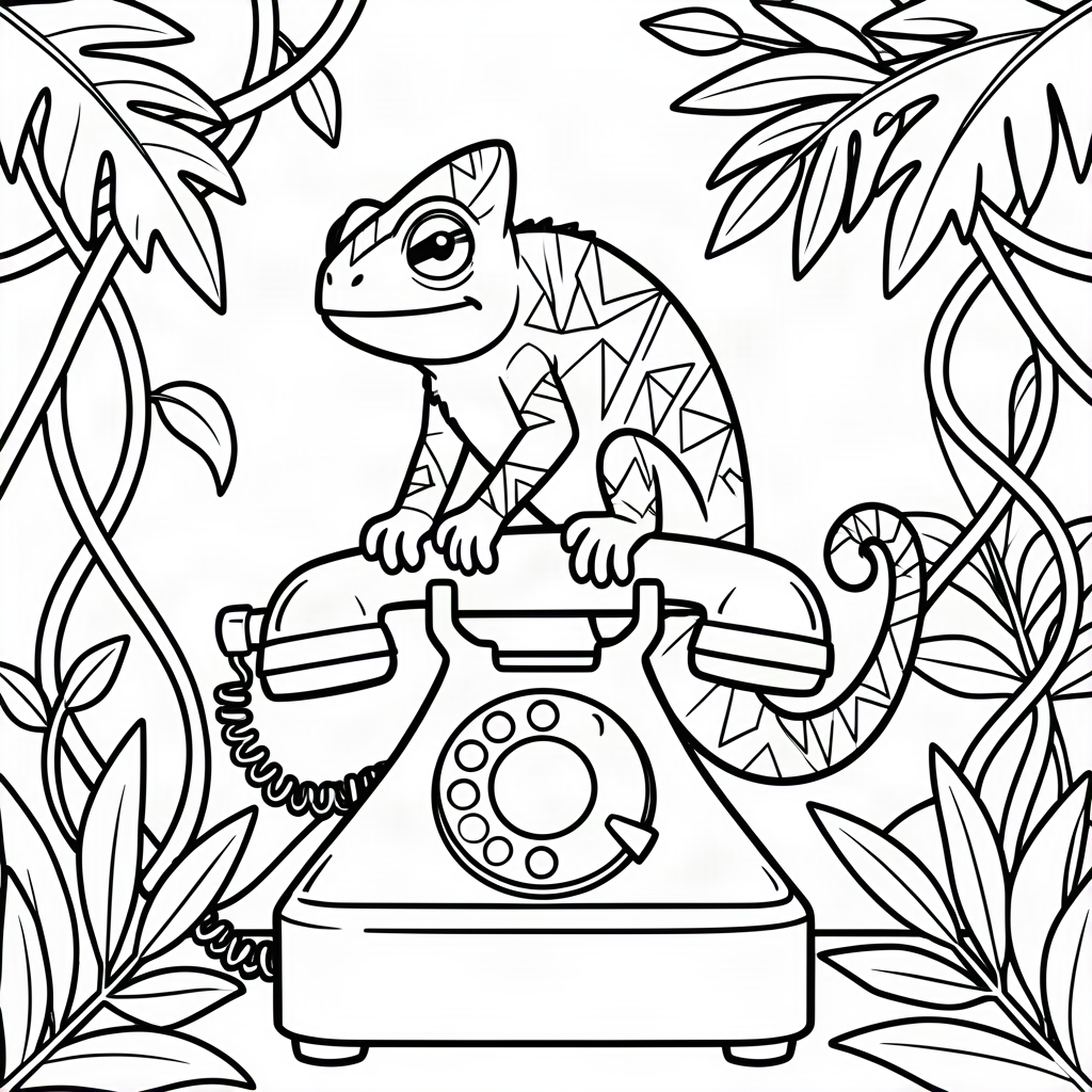 Cameleon pe un telefon retro