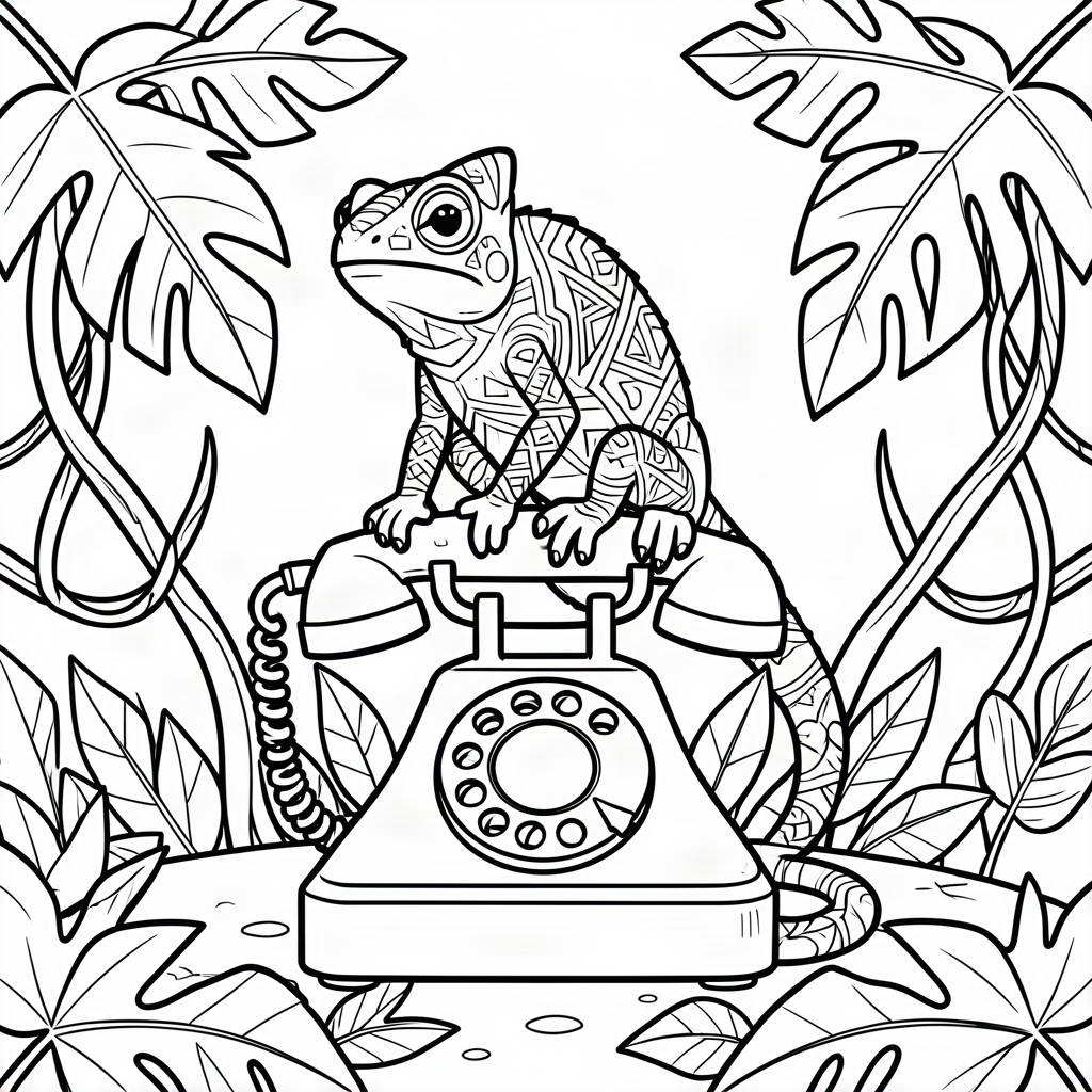 Cameleon pe un telefon retro
