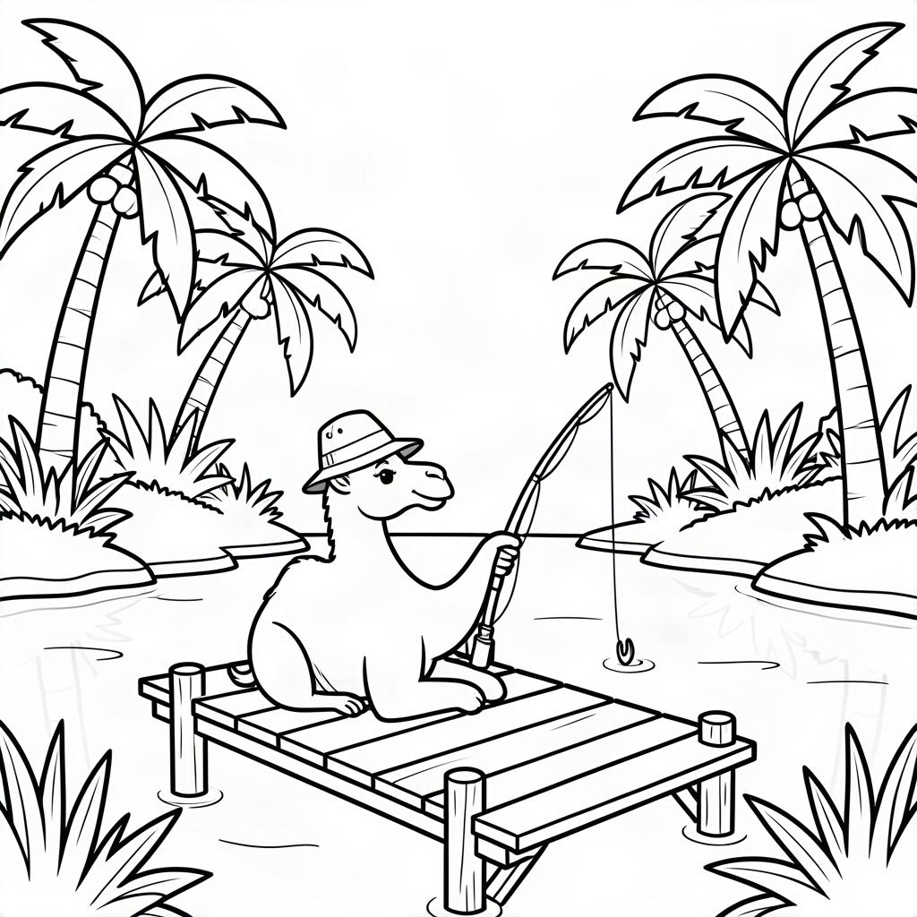 Cămilă pescar într-o oază tropicală