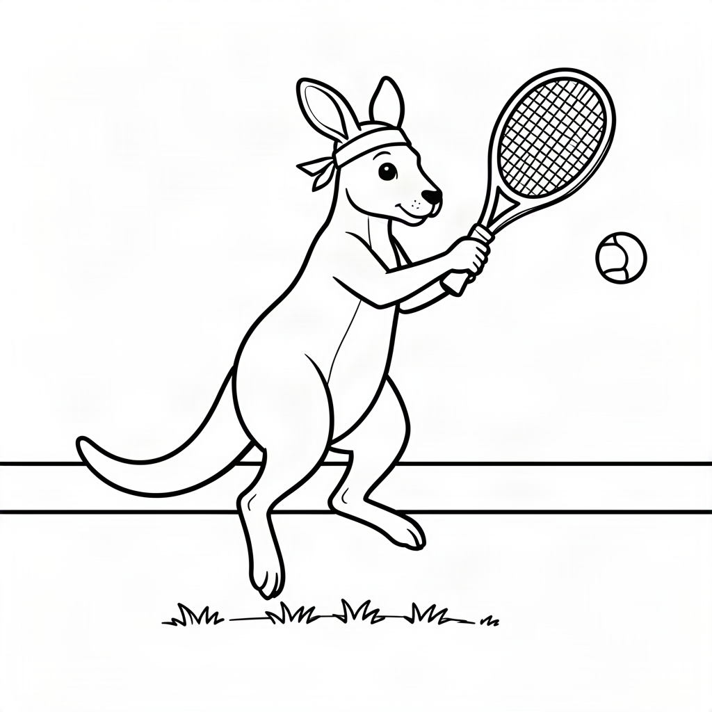 Cangur jucând tenis de câmp