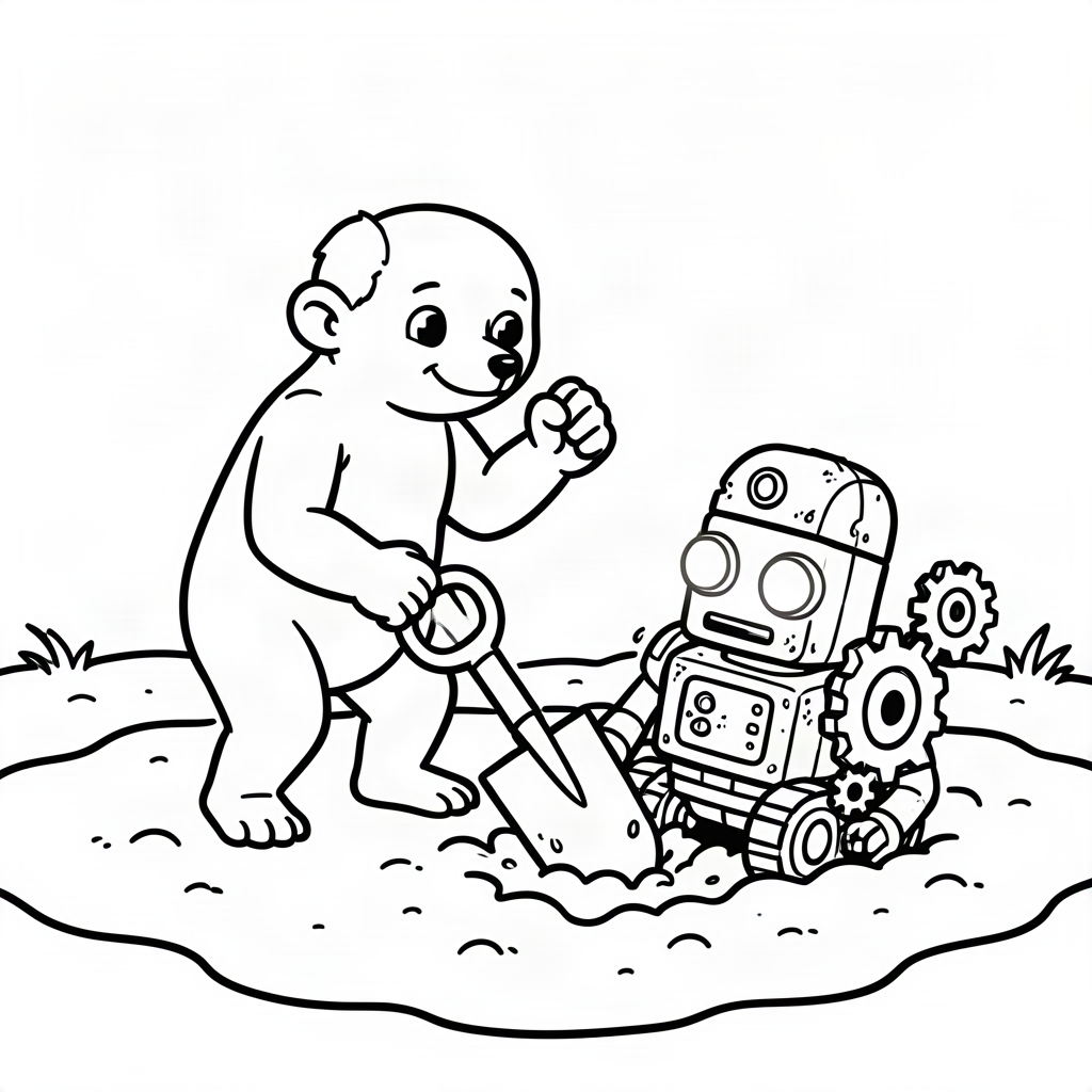 Cârtiță descoperind un robot îngropat