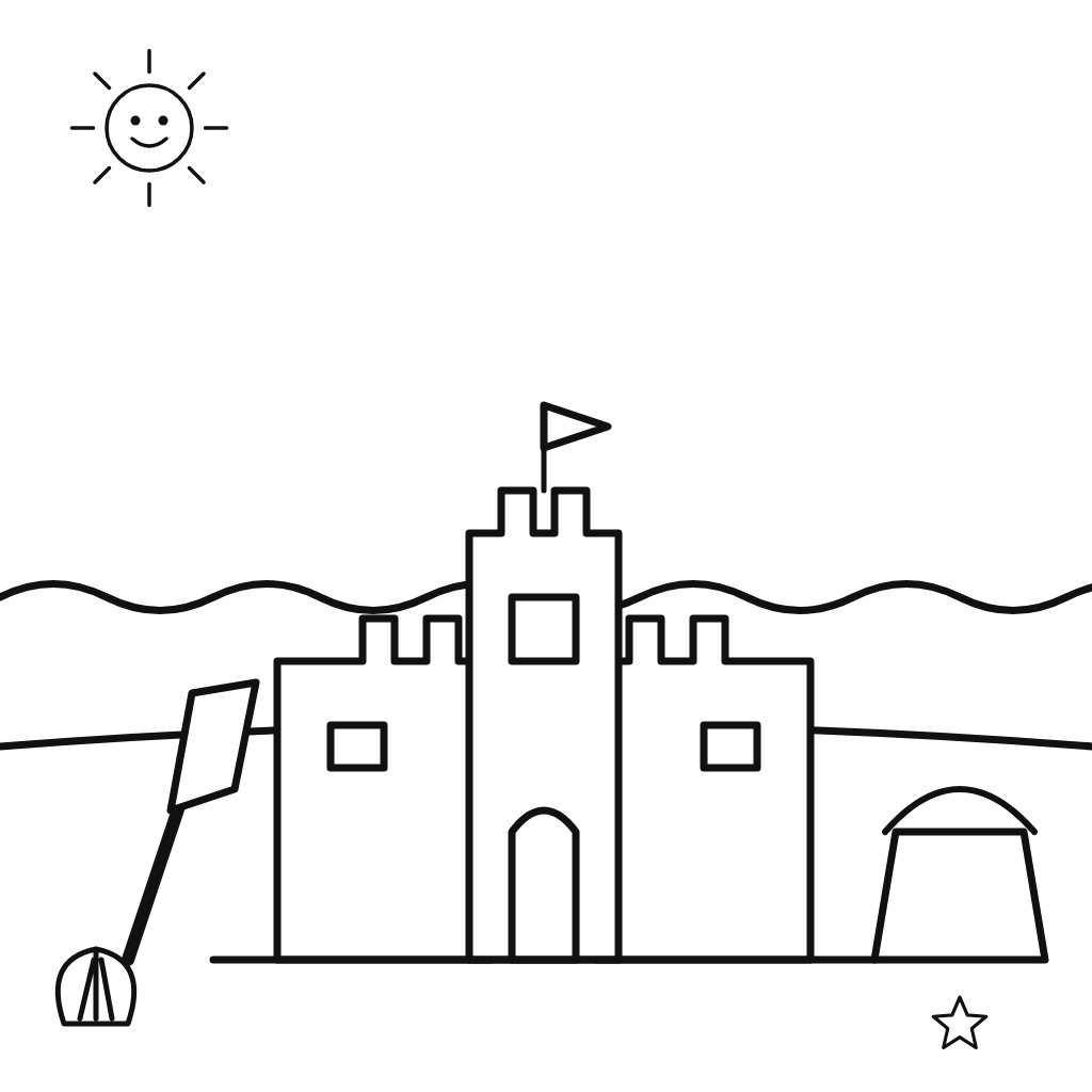 Castel de nisip cu găleată și lopățică