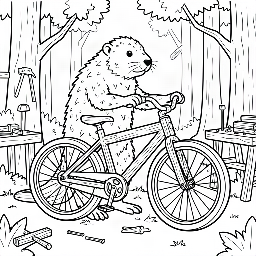 Castor construind o bicicletă din lemn