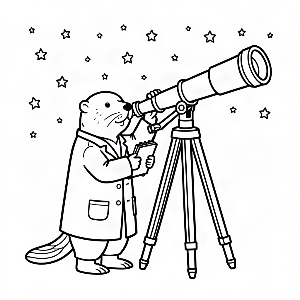Castor savant privind prin telescop