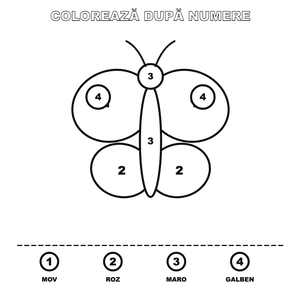 Colorează după numere: Fluture