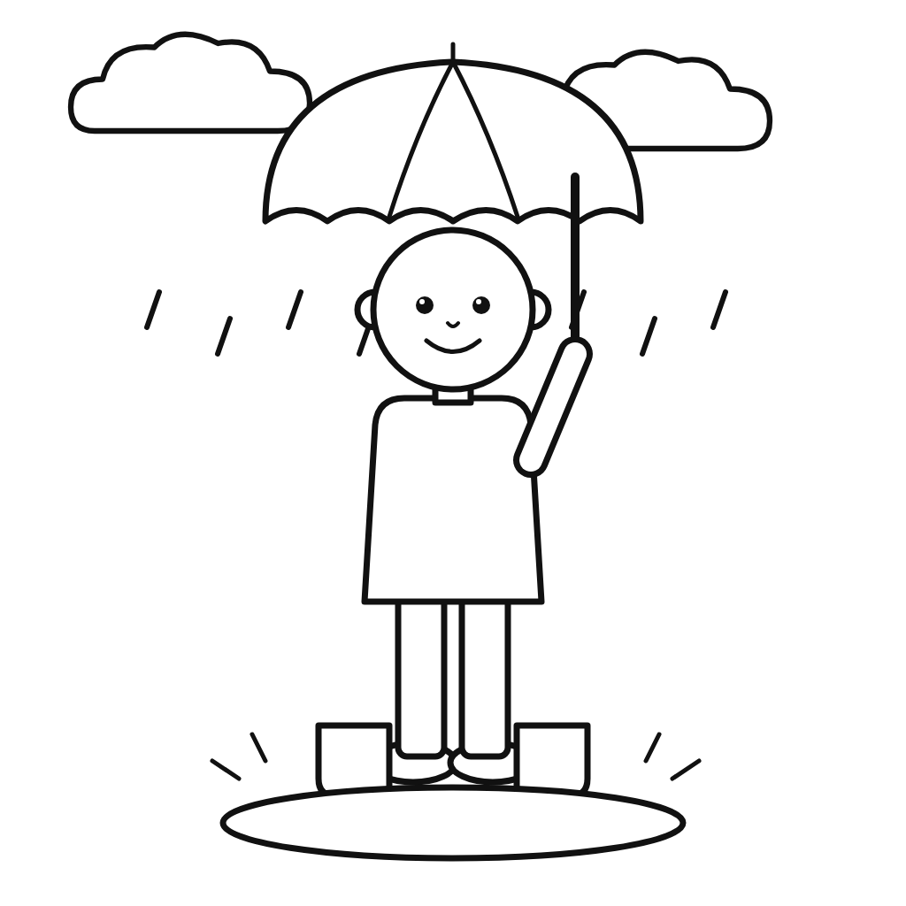 Copil cu umbrelă în ploaie
