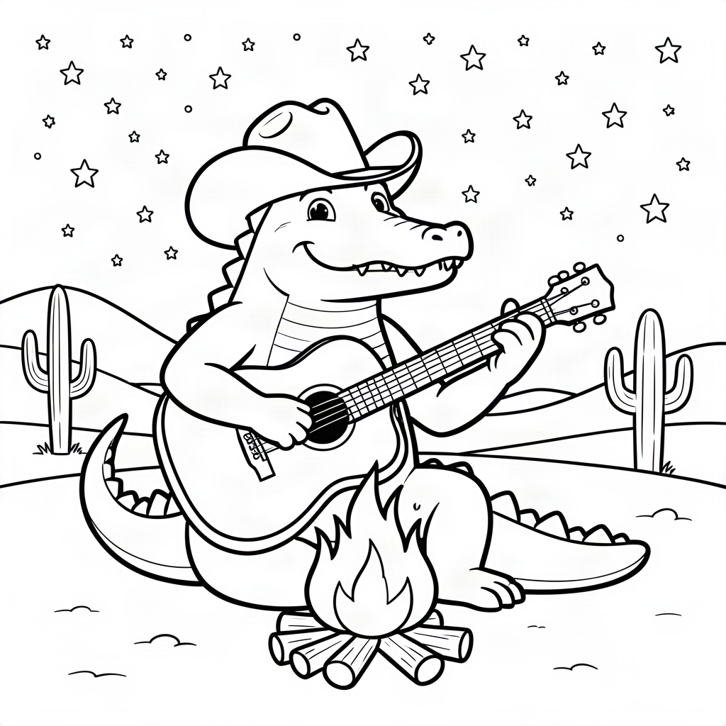 Crocodil cowboy la un foc de tabără