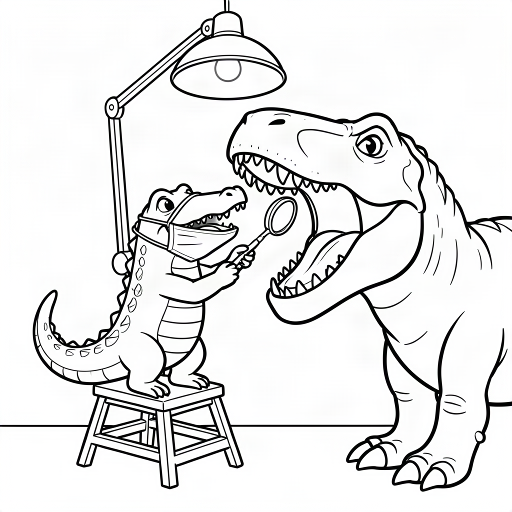 Crocodil dentist examinând un T-Rex
