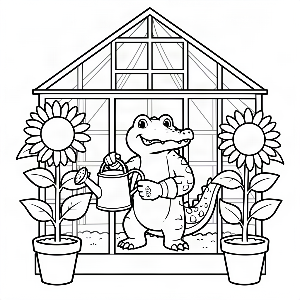 Crocodil grădinar plantând floarea-soarelui