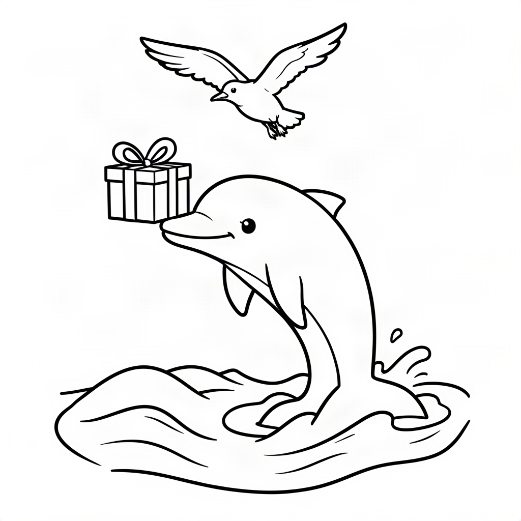 Delfin curier ducând un cadou