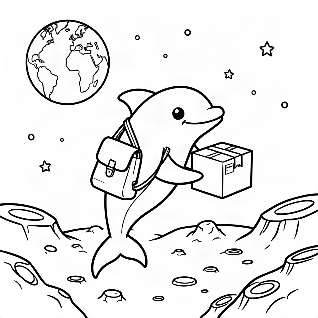 Delfin poștaș livrând un pachet pe Lună