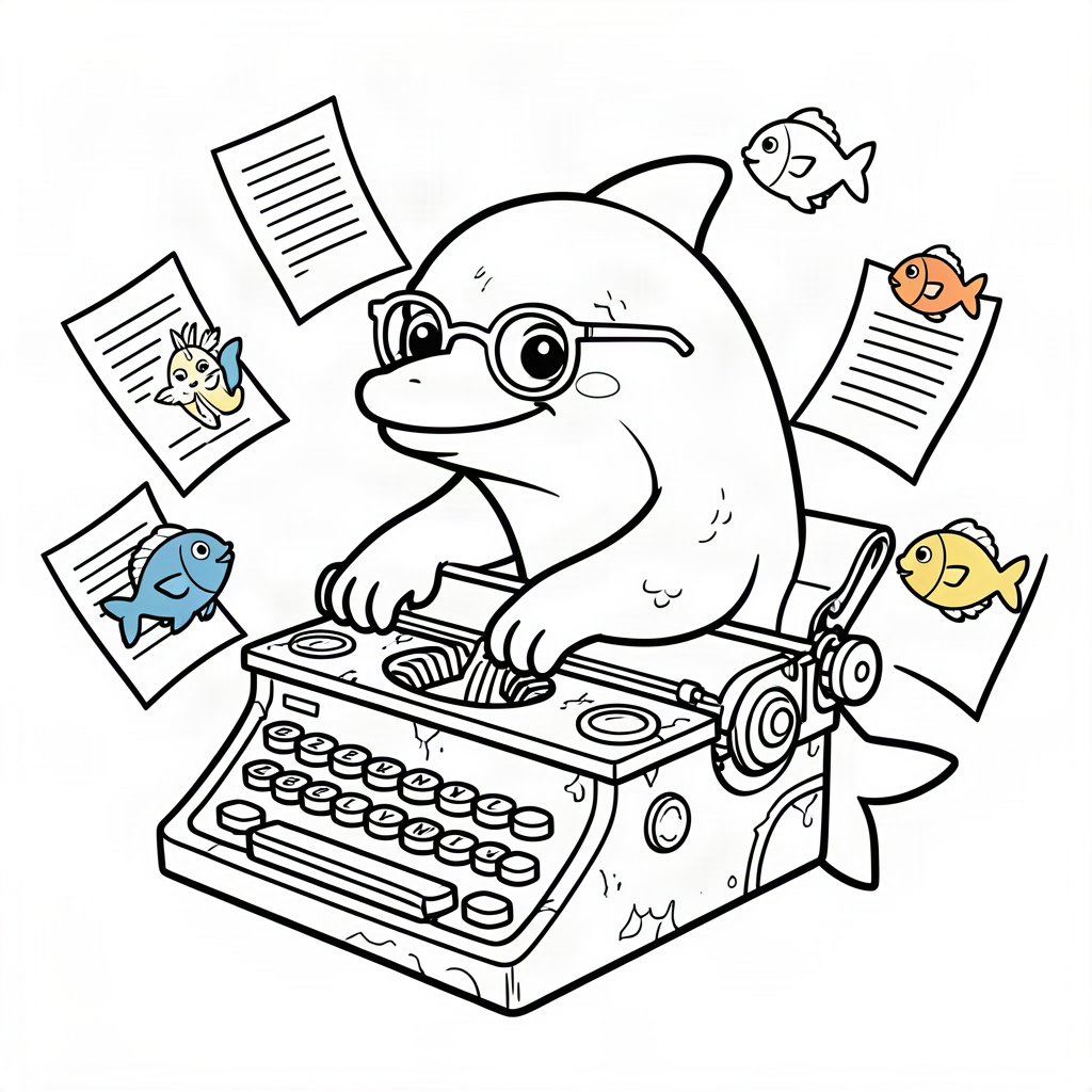 Delfin scriitor folosind o mașină de scris submarină