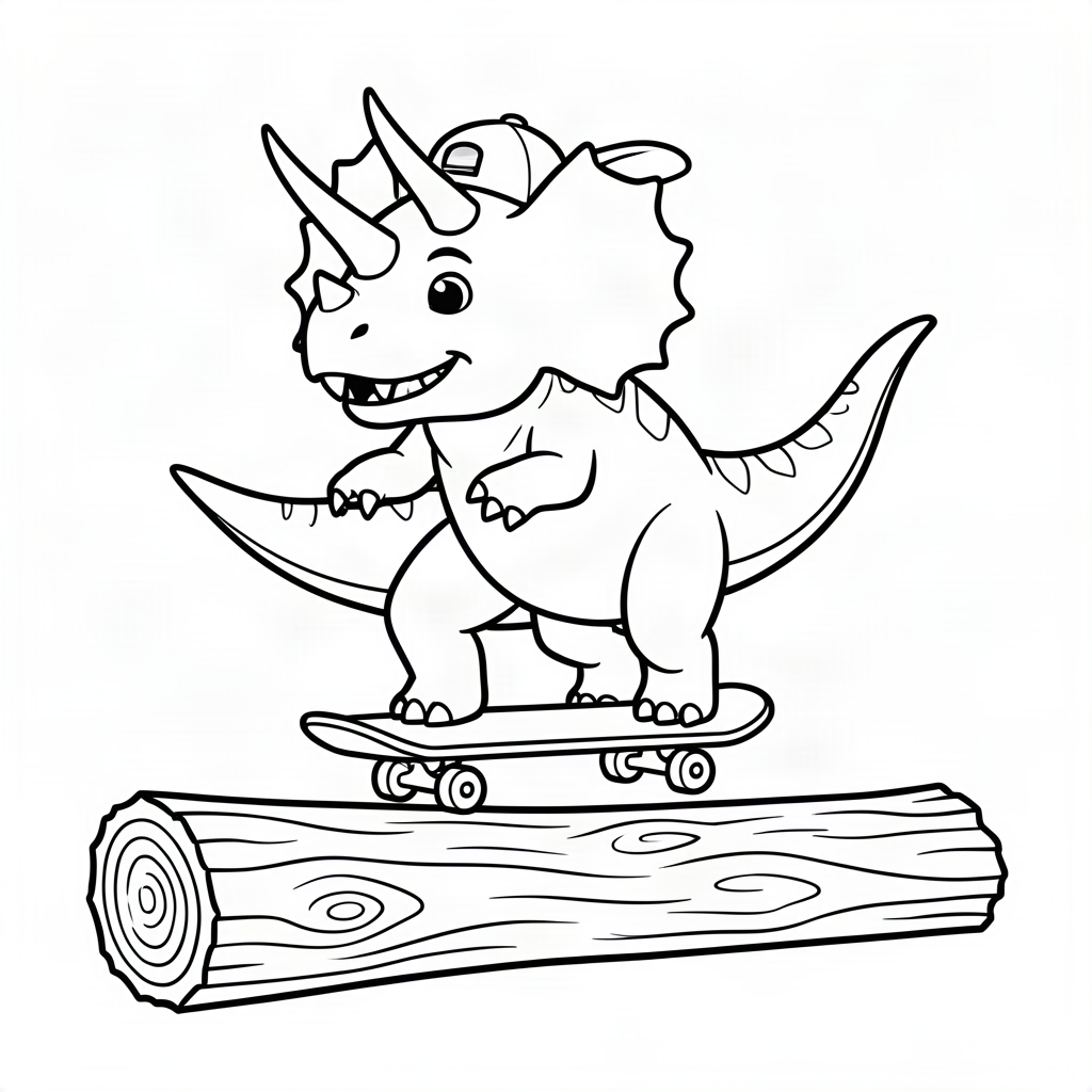 Dinozaur Triceratops pe skateboard