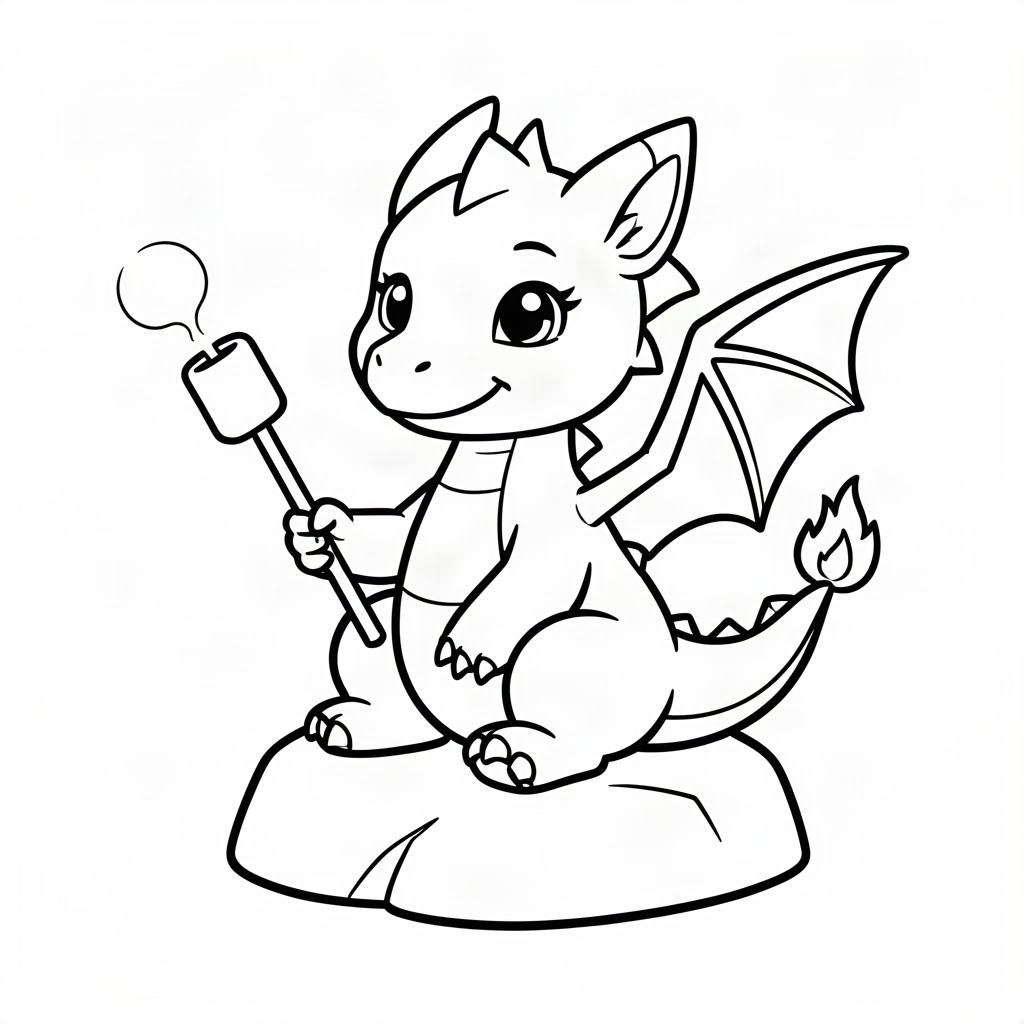 Dragon bebeluș prăjind bezele pe coadă