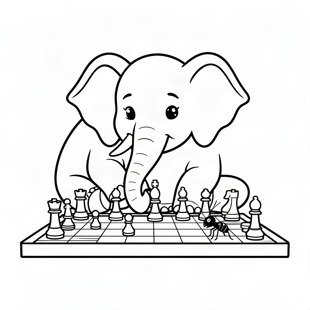 Elefant jucând șah cu o furnică