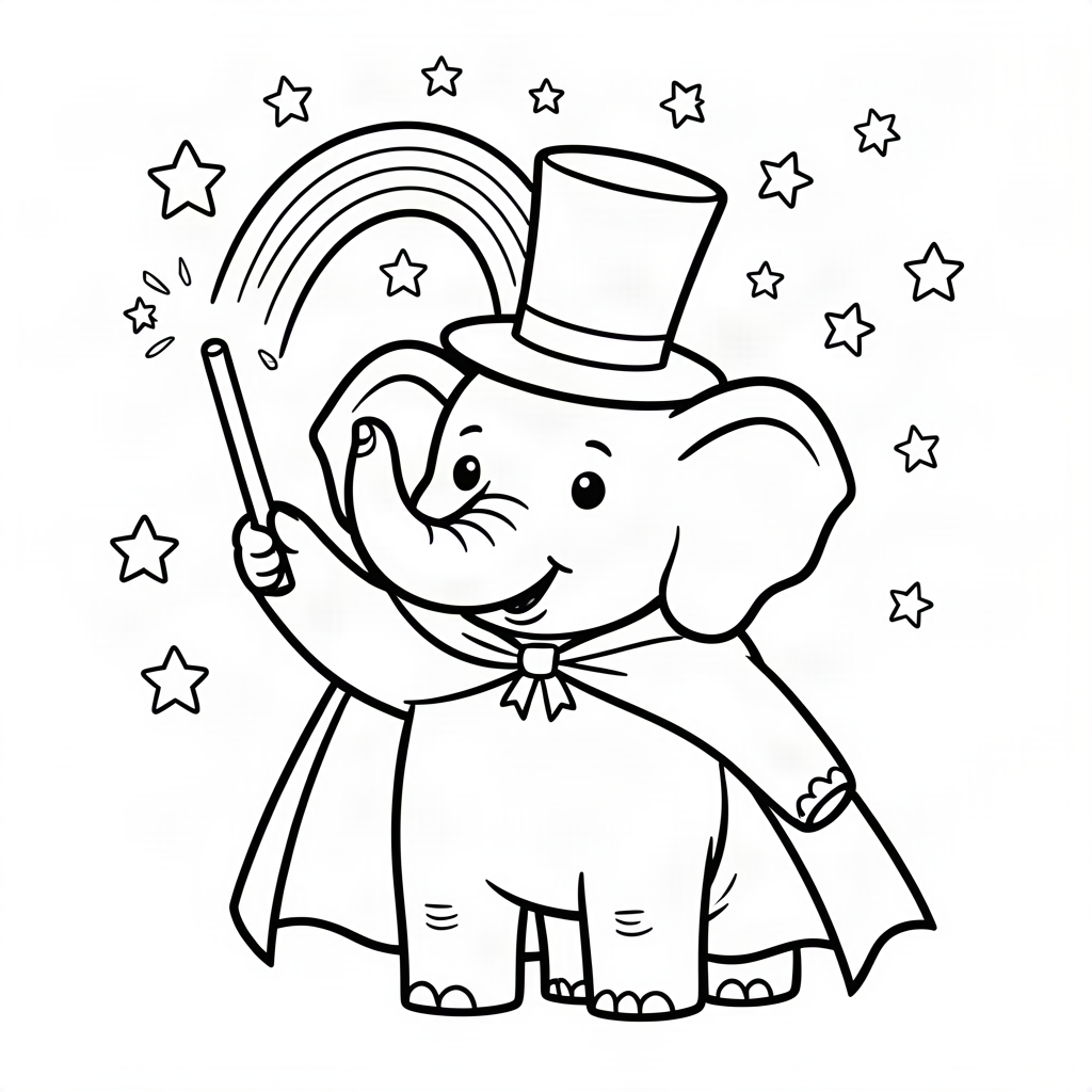 Elefant magician scoțând un curcubeu din pălărie