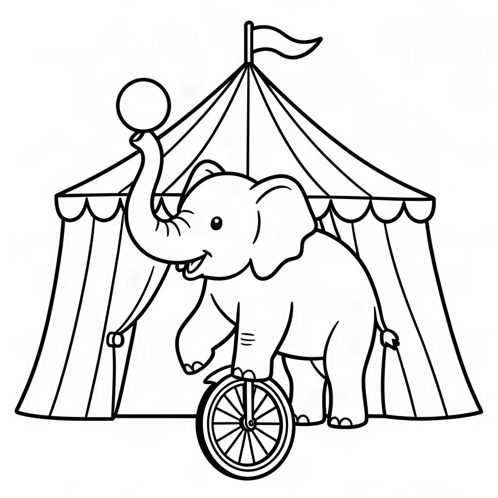Elefant pe monociclu la circ