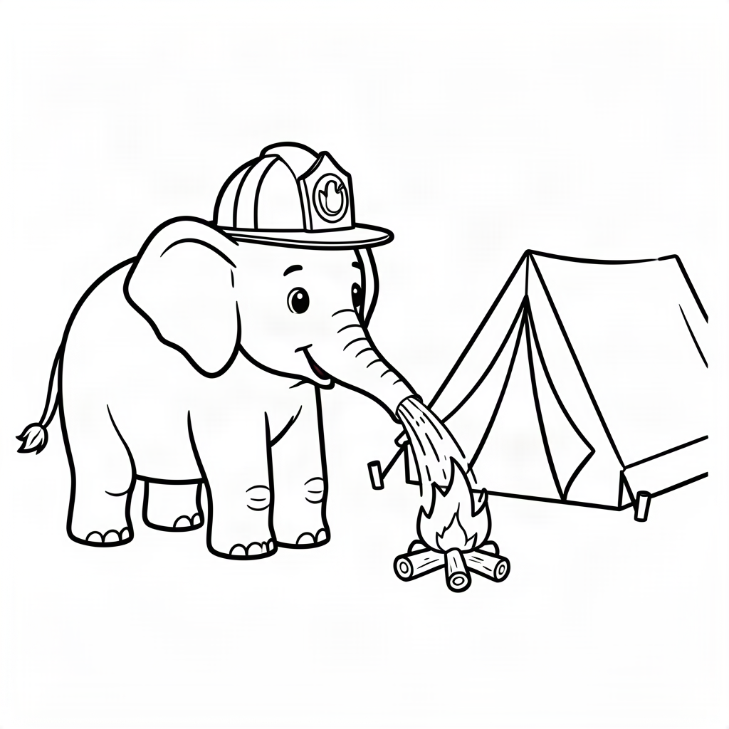 Elefant pompier stingând un foc de tabără