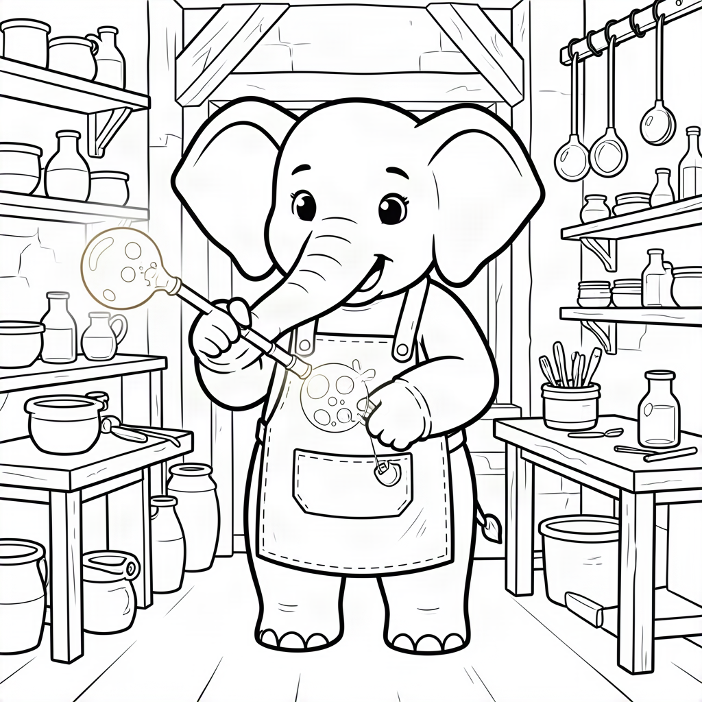 Elefant suflând baloane de sticlă