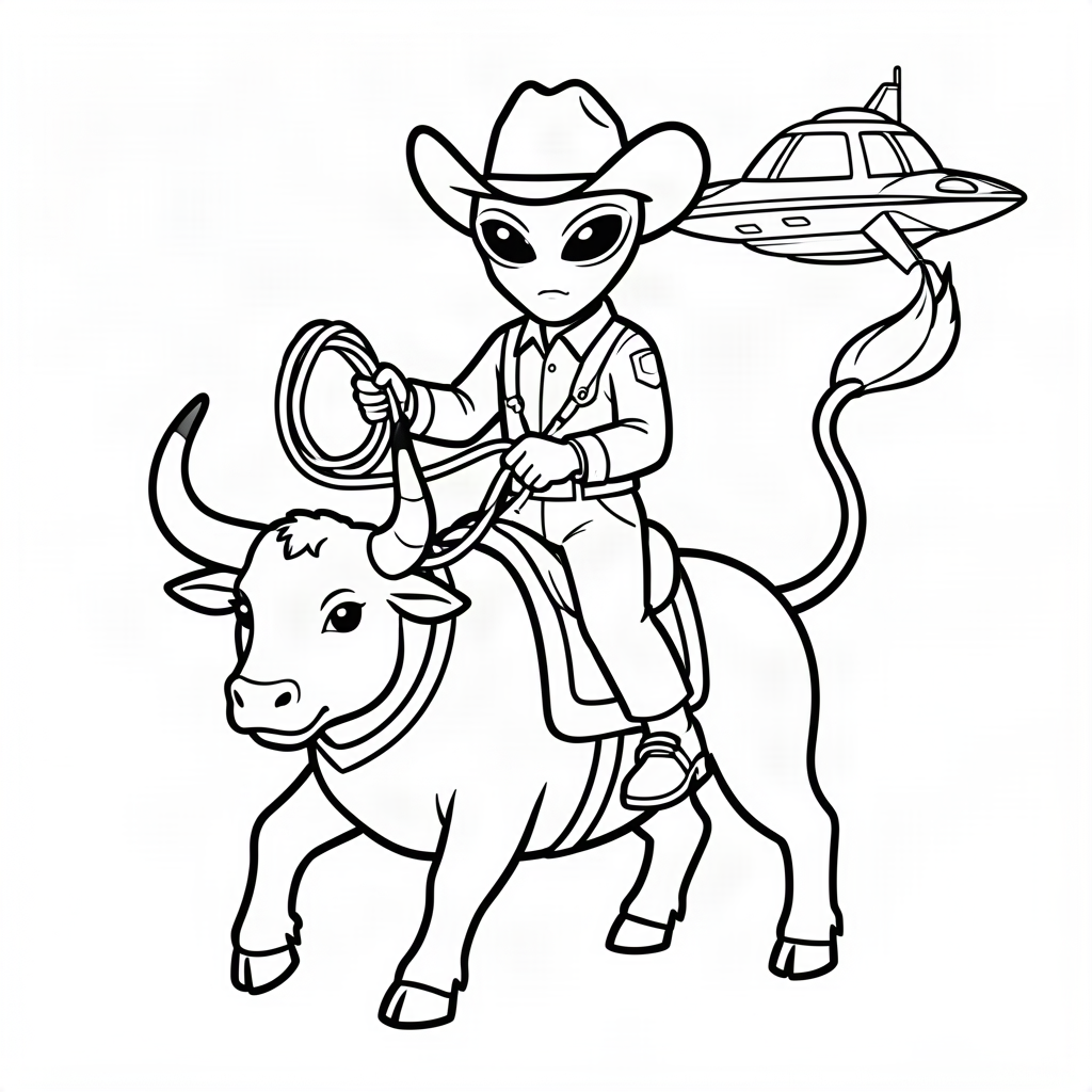 Extraterestru călare pe un taur mecanic