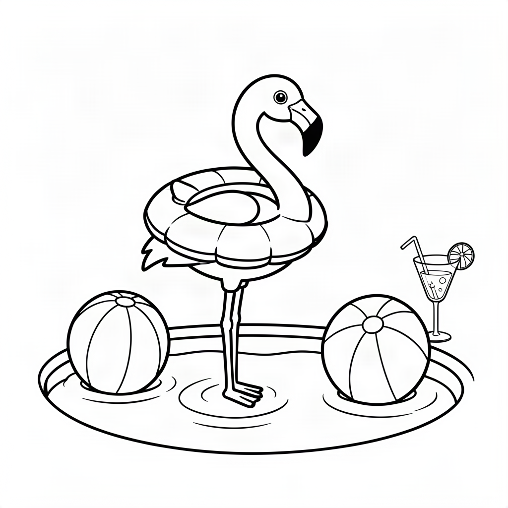 Flamingo în colac rață la piscină