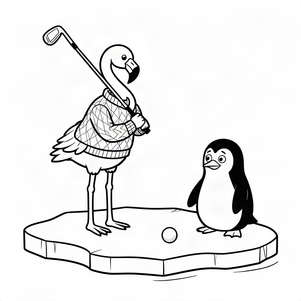 Flamingo jucând golf pe o insulă de gheață