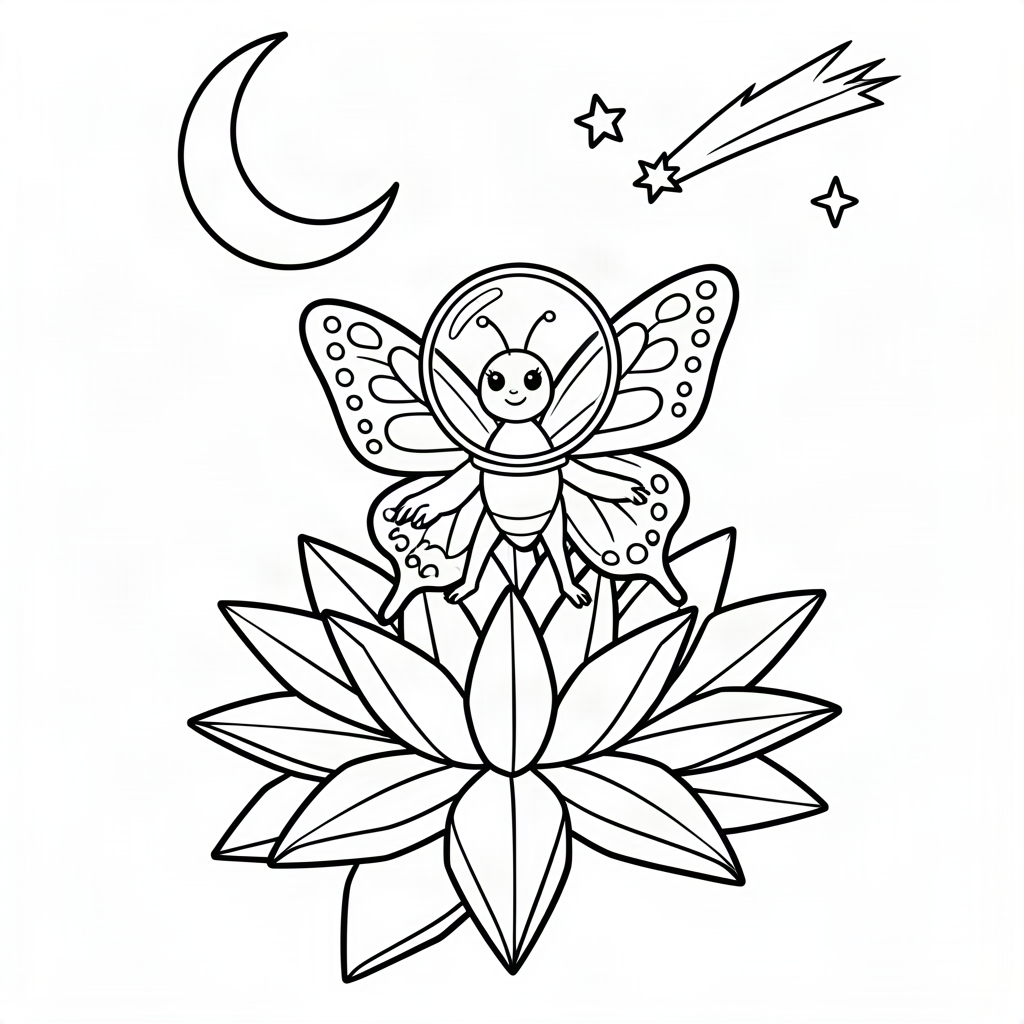 Fluture astronaut pe o floare de cristal