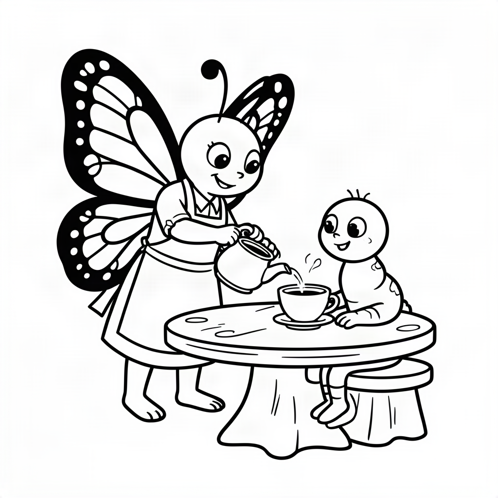 Fluture servind cafea unei omizi