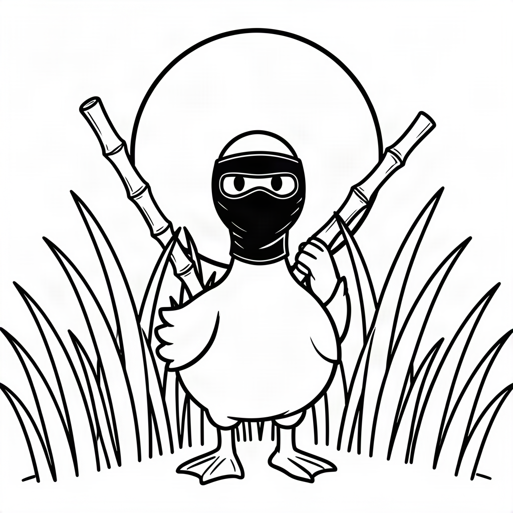 Gâscă ninja ascunzându-se în iarbă înaltă