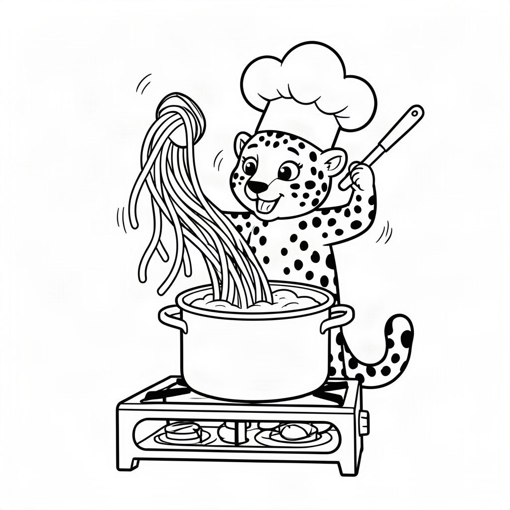 Ghepard bucătar gătind spaghete