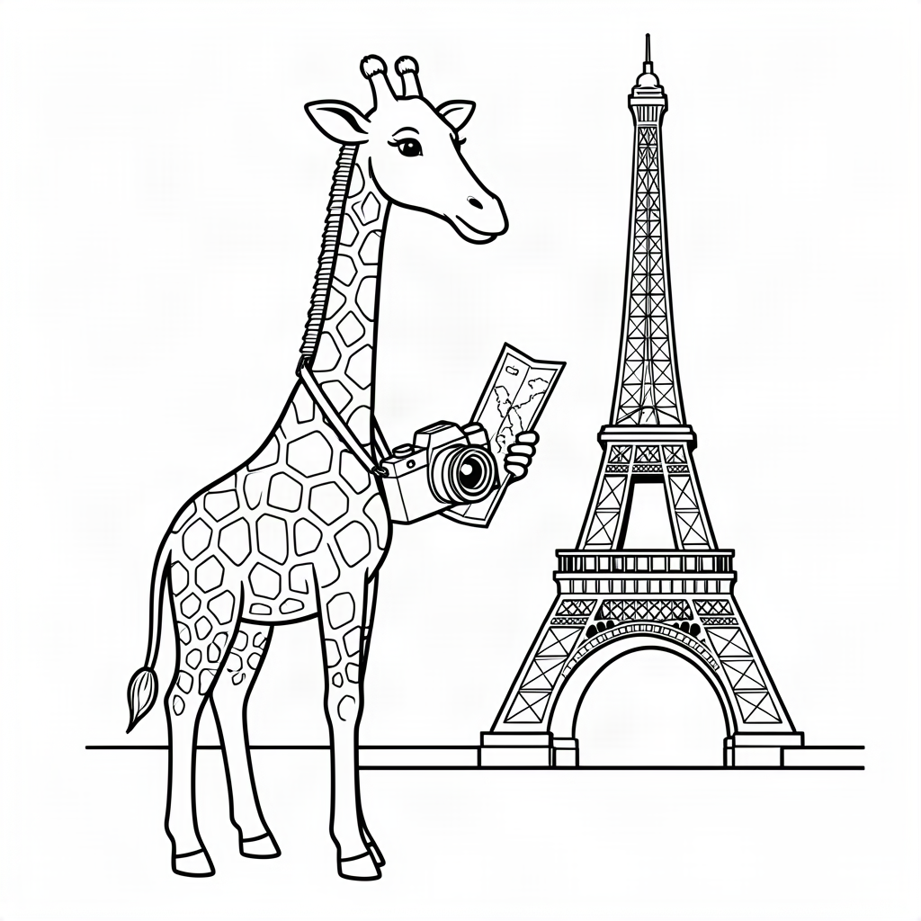 Girafă fotograf la Turnul Eiffel