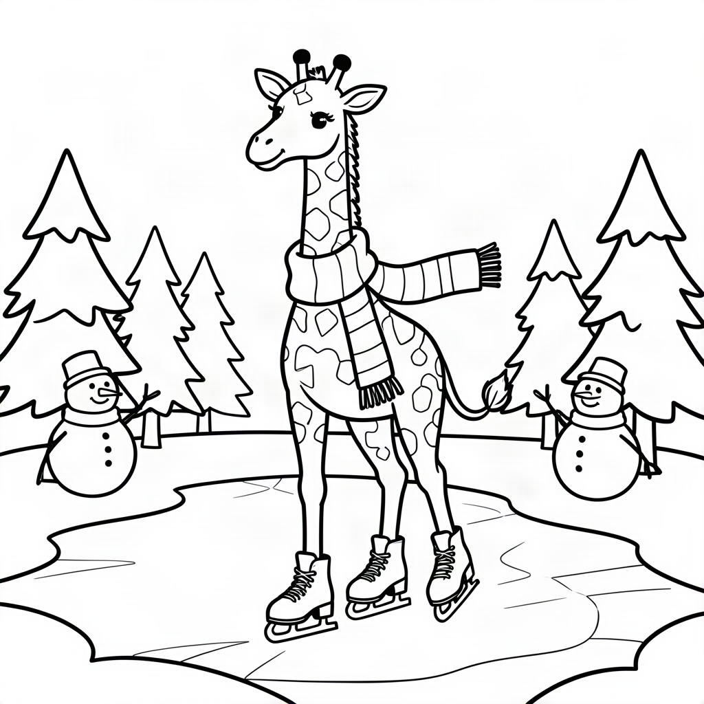 Girafă patinând pe un lac înghețat