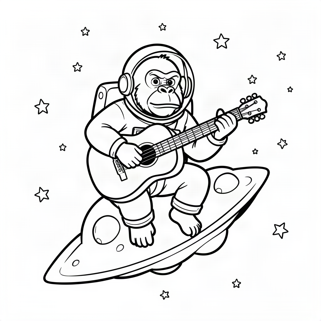 Gorilă astronaut cântând la chitară